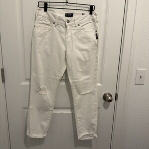 Silver Boyfriend Super Stretch Women's White Distressed Jeans Size 28x25